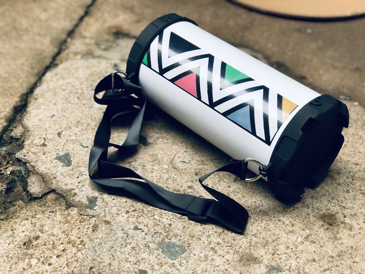 Turnup Bluetooth speaker with Ndebele-inspired chevron pattern